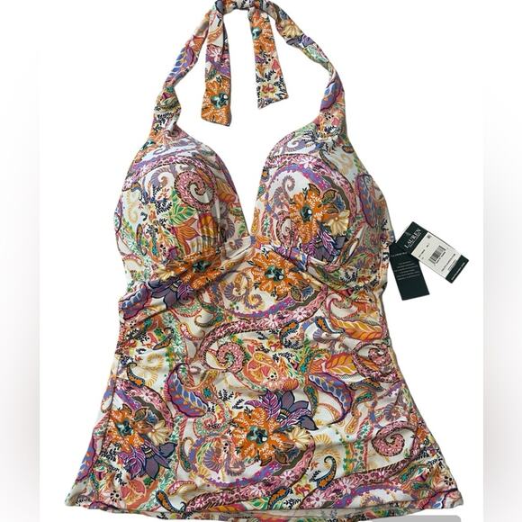 NWT Lauren Ralph Lauren Paisley Tanking Top‎ Size 14 slimming shirred - Picture 1 of 4